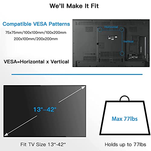 Full Motion TV Wall Mount Bracket Swivel Heavy Duty Articulating Arms Tilt for 13-42” LED LCD Flat Curved TV Screen Monitor TVs, VESA Up to 200x200mm, Weight Capacity Up to 77lbs