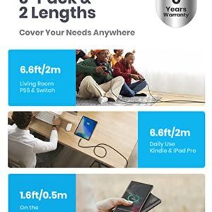 INIU USB C Cable, [3 Pack 1.6/6.6/6.6ft ] 3.1A QC3.0 Type C Charger Fast Charging, Durable Nylon USBC Charger Cables for Samsung Galaxy S22 S21 S20 S10 Plus Note 10 LG Google Pixel OnePlus Moto, etc