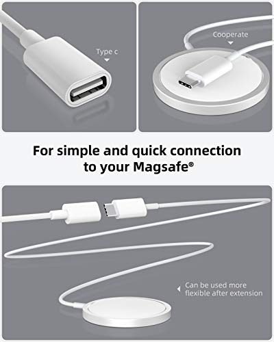 USB C Extension Cable for Mag-safe Charger PS5 Controller Charging, Conmdex 9V 3A USB Type C Female to Male Extender Cord for Mag-safe Charger iPhone 13/12, HomePod and More White (3.3Ft/1m)