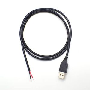 2pcs 1M/3.3Ft 20AWG USB 2.0 Male Plug 2pin Wire DIY Pigtail Cable 5V 5A Black USB Power Cable