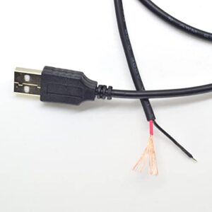 2pcs 1M/3.3Ft 20AWG USB 2.0 Male Plug 2pin Wire DIY Pigtail Cable 5V 5A Black USB Power Cable