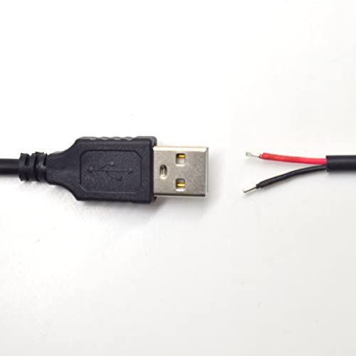 2pcs 1M/3.3Ft 20AWG USB 2.0 Male Plug 2pin Wire DIY Pigtail Cable 5V 5A Black USB Power Cable