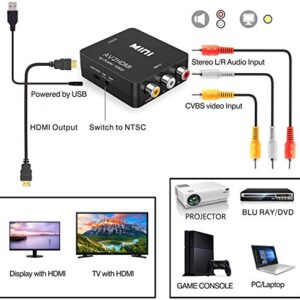 GOXMGO RCA to HDMI Converter,Mini Composite AV to HDMI Video Adapter Box for Smart TV/VCR/DVD/VHS Player/Roku/PS2 Game Console/N64/Wii,with USB Power Cable,Supporting PAL/NTSC