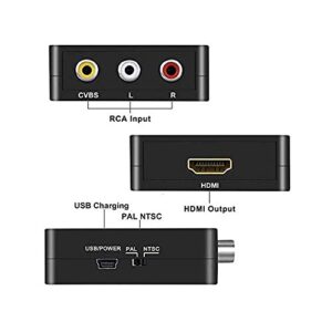 GOXMGO RCA to HDMI Converter,Mini Composite AV to HDMI Video Adapter Box for Smart TV/VCR/DVD/VHS Player/Roku/PS2 Game Console/N64/Wii,with USB Power Cable,Supporting PAL/NTSC