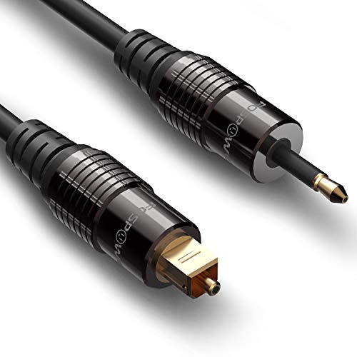 FosPower (6 Feet) 24K Gold Plated Toslink to Mini Toslink Digital Optical S/PDIF Audio Cable with Metal Connectors & Strain-Relief PVC Jacket