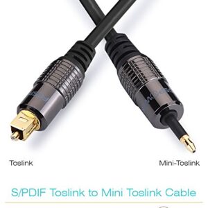 FosPower (6 Feet) 24K Gold Plated Toslink to Mini Toslink Digital Optical S/PDIF Audio Cable with Metal Connectors & Strain-Relief PVC Jacket