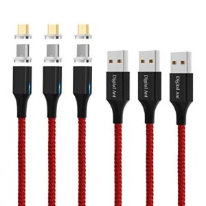 Digital Ant Gen-X 3 in 1 Nylon Braided Magnetic Charging Cable, Support 3.0A Fast Charging & Data Transfer, Compatible with Micro USB, USB-C/Type-C Devices (3 Cables+9 Tips, 5-Feet Red)