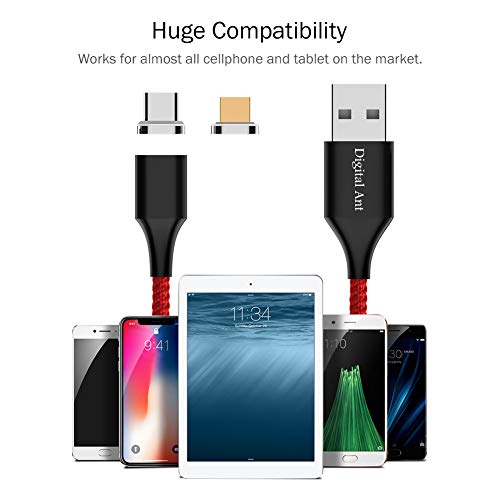 Digital Ant Gen-X 3 in 1 Nylon Braided Magnetic Charging Cable, Support 3.0A Fast Charging & Data Transfer, Compatible with Micro USB, USB-C/Type-C Devices (3 Cables+9 Tips, 5-Feet Red)
