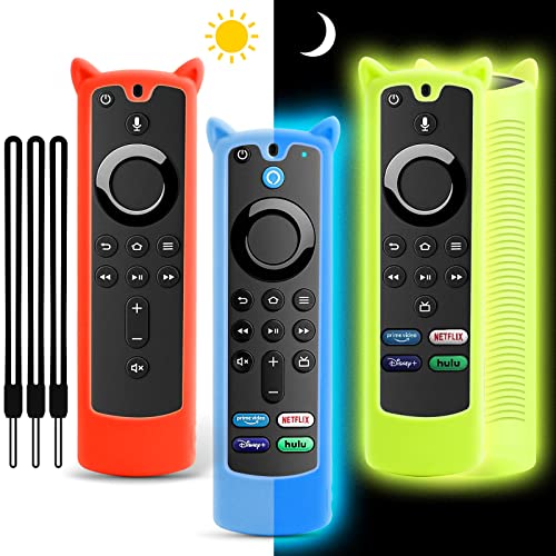 (3 Pack) Fire Stick Remote Cover 3rd Gen with Alexa Voice Remote 4K/4K Max,Firestick Remote Case Glow in The Dark,Anti Slip Silicone Protective Case with Lanyard