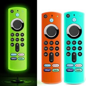 (3 pack) wevove fire stick remote cover for alexa voice remote 3rd gen, replacement case for fire tv stick 4k/max streaming device (glow green&sky blue&orange)