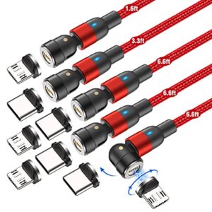 fast charging magnetic charging cable(5pack-1.6ft/3.3ft/6.6ft/6.6ft/6.6ft), aufu magnetic charger cable usb c magnetic fast charger 3a fast charging data transfer magnetic cable for micro usb type c