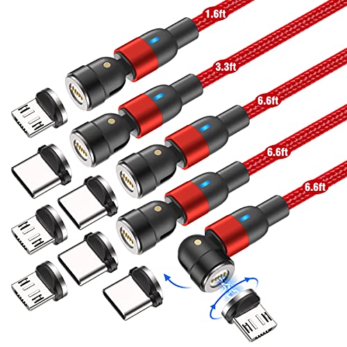 Fast Charging Magnetic Charging Cable(5Pack-1.6ft/3.3ft/6.6ft/6.6ft/6.6ft), AUFU Magnetic Charger Cable USB C Magnetic Fast Charger 3A Fast Charging Data Transfer Magnetic Cable for Micro USB Type C