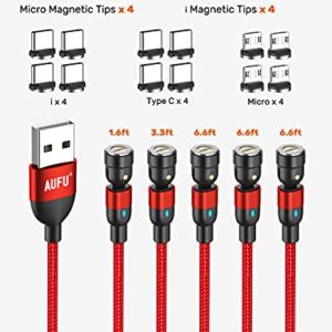 Fast Charging Magnetic Charging Cable(5Pack-1.6ft/3.3ft/6.6ft/6.6ft/6.6ft), AUFU Magnetic Charger Cable USB C Magnetic Fast Charger 3A Fast Charging Data Transfer Magnetic Cable for Micro USB Type C