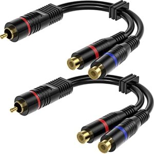 rca splitter, 2 pack rca male to dual rca female y splitter cable stereo to mono adapter, 8 inches gold plated audio cable cord for subwoofer speaker