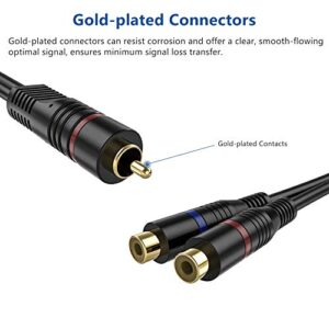 RCA Splitter, 2 Pack RCA Male to Dual RCA Female Y Splitter Cable Stereo to Mono Adapter, 8 Inches Gold Plated Audio Cable Cord for Subwoofer Speaker