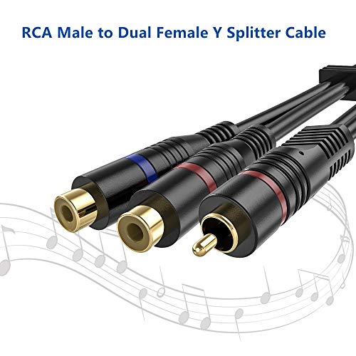 RCA Splitter, 2 Pack RCA Male to Dual RCA Female Y Splitter Cable Stereo to Mono Adapter, 8 Inches Gold Plated Audio Cable Cord for Subwoofer Speaker