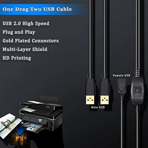 Herfair USB Splitter - 1 in 2 Out USB Splitter Y Cable Printer Cable Splitter, One Female to Two Male USB Cable Printer Splitter for Two Computers, USB 2.0 Share Cable for All USB Peripherals