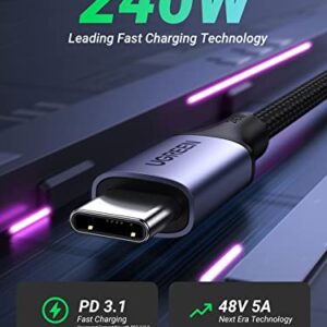 UGREEN 240W USB C Cable PD3.1 Downward Compatible with 140W 100W Fast Charging Compatible with MacBook Pro 2022, iPad Pro 2022, Elitebook, Dell XPS, Galaxy S23/S22/Z Fold, Pixel, Switch, etc. 6.6FT