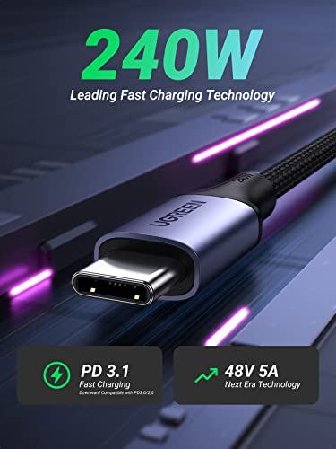 UGREEN 240W USB C Cable PD3.1 Downward Compatible with 140W 100W Fast Charging Compatible with MacBook Pro 2022, iPad Pro 2022, Elitebook, Dell XPS, Galaxy S23/S22/Z Fold, Pixel, Switch, etc. 6.6FT