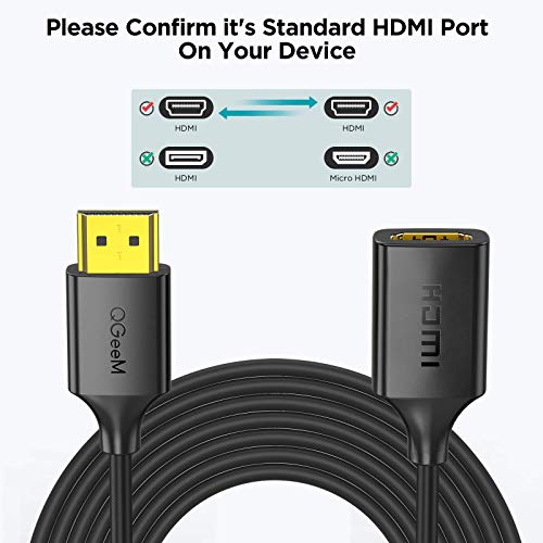 QGeeM HDMI Extension Cable 3FT, 4K HDMI 2.0 Extender Male to Female Cable,Supports 3D, Full HD,2160p,Compatible with Roku Fire Stick,for Laptop,PS4,HDTV,Monitor,Projector,HDMI Port Extender