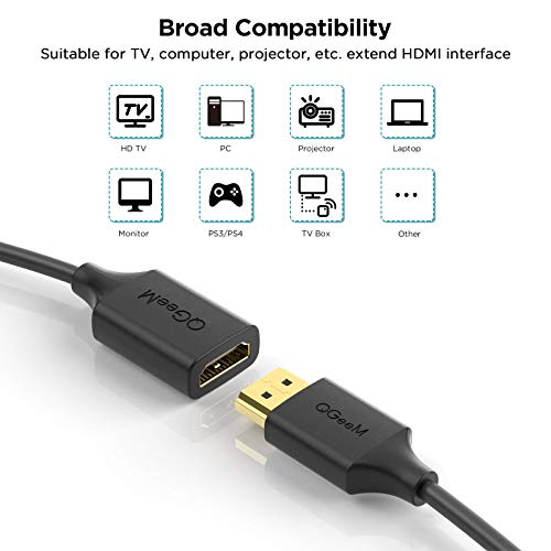 QGeeM HDMI Extension Cable 3FT, 4K HDMI 2.0 Extender Male to Female Cable,Supports 3D, Full HD,2160p,Compatible with Roku Fire Stick,for Laptop,PS4,HDTV,Monitor,Projector,HDMI Port Extender