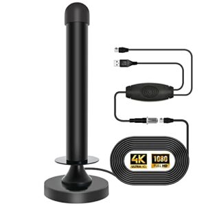 tv antenna for smart tv without cable, indoor digital tv antenna long range with signal booster 4k fire stick max free for all 4k 1080p hdtv local channels support all tv with 10ft coax cable