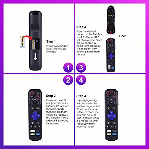 SofaBatn R2 Universal IR Remote Replacement for Roku Streaming Player with 13 Extra Learning Buttons to Control TV Soundbar All in One (for Roku 1 2 3 4 Premier+ Express+ Ultra, NOT for Roku Stick)