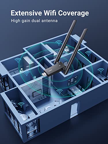 UGREEN USB WiFi Adapter for Desktop PC Laptop AC1300 5dBi High Gain Dual Antennas 164ft Wide Range 5G 2.4G Dual Band USB 3.0 WiFi Dongle Wireless Network Adapter Support Windows 11/10/8.1/8/7