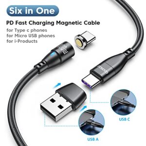 ODDADD 100W USB C to USB C Magnetic Charging Cable, 6 in 1 PD Fast Charging Nylon Braided Data Sync Cord, USB C/A Cable Compatible with Micro USB, Type C and Most Devices(3.3ft+6ft)