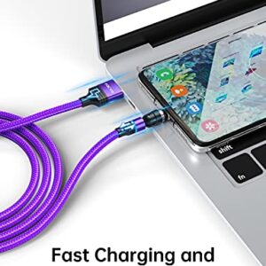 Magnetic Charging Cable 3A Fast Charging [4 Pack, 10ft,6ft,6ft,3ft], FOCYO 540 Rotating Fast Charge Magnetic Phone Charger Cable, Nylon Braided Magnetic Cable Data Transfer Cord for Micro USB, Type C