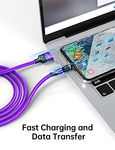 Magnetic Charging Cable 3A Fast Charging [4 Pack, 10ft,6ft,6ft,3ft], FOCYO 540 Rotating Fast Charge Magnetic Phone Charger Cable, Nylon Braided Magnetic Cable Data Transfer Cord for Micro USB, Type C