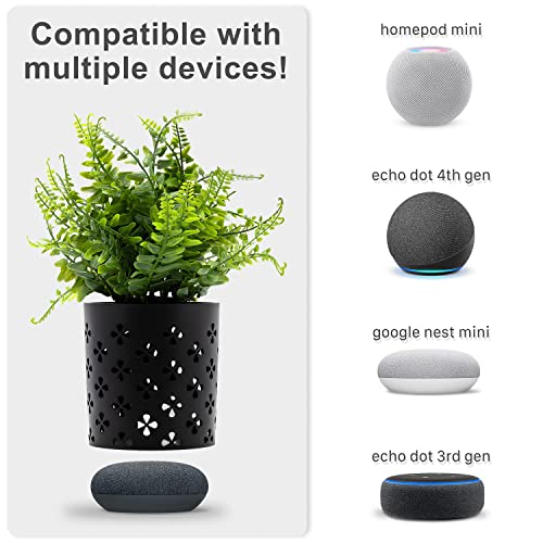 Fake Plants Smart Speaker Stand - Universal Faux Plants Indoor Smart Speaker Holder - Modern Faux Plant for Living Room Decor Google Home Holder - Apple Home Pod Mini Smart Home Speaker Pot - (Black)