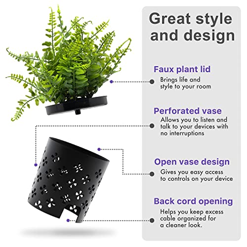 Fake Plants Smart Speaker Stand - Universal Faux Plants Indoor Smart Speaker Holder - Modern Faux Plant for Living Room Decor Google Home Holder - Apple Home Pod Mini Smart Home Speaker Pot - (Black)