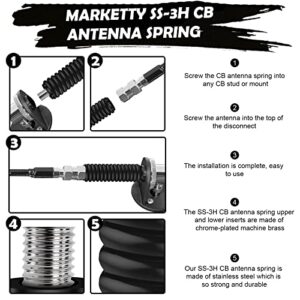 Marketty SS-3H CB Antenna Spring, Stainless Steel Heavy Duty CB Radio Antenna Mount Spring, Spring to Fit Mobile/in-Vehicle CB Radio Antenna Mount Up to 60" Long and 3/8" X 24 Thread (Black)