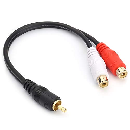 JSJ RCA (M) to 2 RCA (F) Stereo Audio Y Adapter Subwoofer Cable (24k Gold Plated) 1 Male to 2 Female Y Splitter Connectors Extension Cord (20CM/0.5FT)