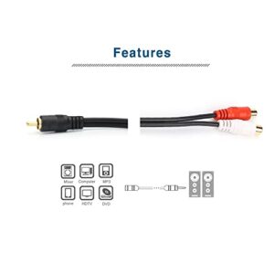 JSJ RCA (M) to 2 RCA (F) Stereo Audio Y Adapter Subwoofer Cable (24k Gold Plated) 1 Male to 2 Female Y Splitter Connectors Extension Cord (20CM/0.5FT)