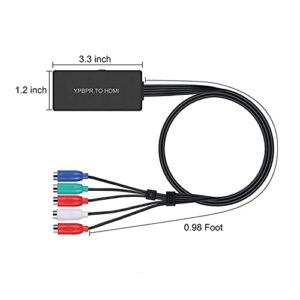 Dingsun Component to HDMI Converter Female YPbPr to HDMI Converter Support 720P/ 1080P for HD TV, DVD Player, Blu-ray Player, Wii, PS2/PS3, Xbox 360, Original Xbox and More (with HDMI Cable)