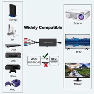 Dingsun Component to HDMI Converter Female YPbPr to HDMI Converter Support 720P/ 1080P for HD TV, DVD Player, Blu-ray Player, Wii, PS2/PS3, Xbox 360, Original Xbox and More (with HDMI Cable)