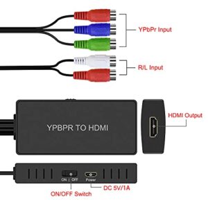 Dingsun Component to HDMI Converter Female YPbPr to HDMI Converter Support 720P/ 1080P for HD TV, DVD Player, Blu-ray Player, Wii, PS2/PS3, Xbox 360, Original Xbox and More (with HDMI Cable)