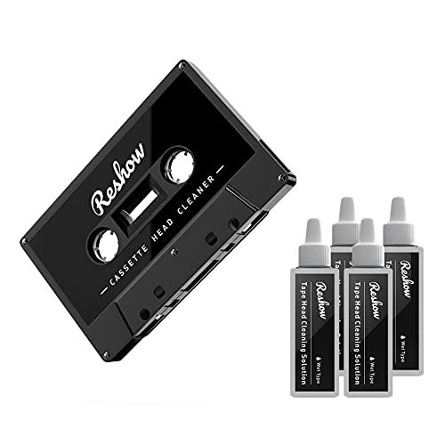 Reshow Audio Tape Cassette Head Cleaner w/ 2 Cleaning Fluids Care Wet Maintenance Kit for Cassette Tape Player/Boombox/Deck/Recorder