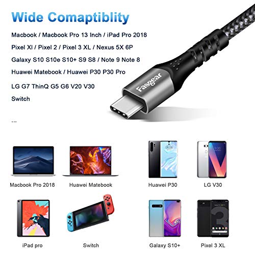 Fasgear USB C to USB C Cable 3ft, 10Gbps USB 3.1 Gen 2 Cord 5A Fast Charger with 4K Video and 100W Power Delivery (PD) Thunderbolt Compatible for MacBook,Matebook,Pixelbook,iPad,Galaxy Note 10, Black