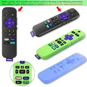 [2 Pack] Remote Cover (Glow in The Dark) Compatible with Roku Voice Remote, Pinowu Anti Slip Silicone Cover Compatible with Roku Players and Roku TVS Voice Remote (Green and Blue)