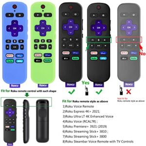 [2 Pack] Remote Cover (Glow in The Dark) Compatible with Roku Voice Remote, Pinowu Anti Slip Silicone Cover Compatible with Roku Players and Roku TVS Voice Remote (Green and Blue)