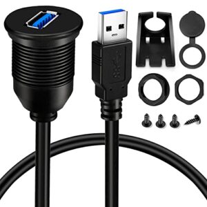 BATIGE Single Port USB 3.0 Male to Female AUX Car Mount Flush Cable Waterproof Extension for Car Truck Boat Motorcycle Dashboard Panel - 3ft