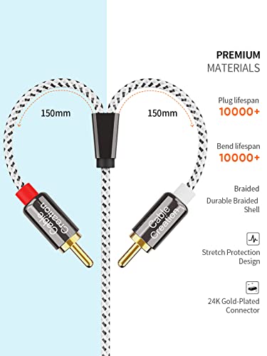 CableCreation 3.5mm to RCA Cable 10FT, Angle 3.5mm Male to 2RCA Male Auxiliary Stereo Audio Y Splitter Gold-Plated for Smartphones, MP3, Tablets, Speakers, Home Theater, HDTV, 3M