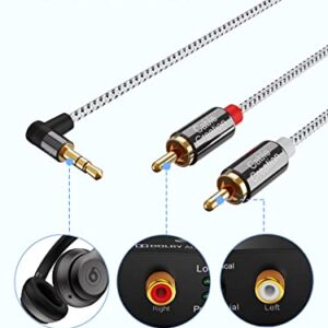 CableCreation 3.5mm to RCA Cable 10FT, Angle 3.5mm Male to 2RCA Male Auxiliary Stereo Audio Y Splitter Gold-Plated for Smartphones, MP3, Tablets, Speakers, Home Theater, HDTV, 3M