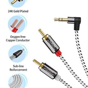 CableCreation 3.5mm to RCA Cable 10FT, Angle 3.5mm Male to 2RCA Male Auxiliary Stereo Audio Y Splitter Gold-Plated for Smartphones, MP3, Tablets, Speakers, Home Theater, HDTV, 3M