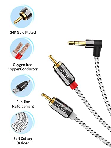 CableCreation 3.5mm to RCA Cable 10FT, Angle 3.5mm Male to 2RCA Male Auxiliary Stereo Audio Y Splitter Gold-Plated for Smartphones, MP3, Tablets, Speakers, Home Theater, HDTV, 3M