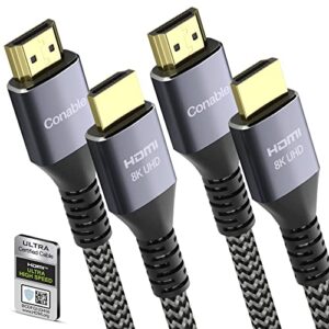 certified hdmi cable, real 8k 2.1 cable 2 feet (2 pack), 48gbps, short ultra hd braided cord, supports 8k@60hz 4k@120hz, earc, hdr, hdcp 2.2 2.3, for laptop, monitor, switch, ps5/ps4, xbox, uhd tv
