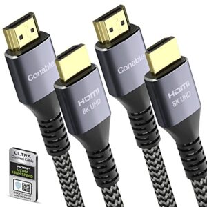 Certified HDMI Cable, Real 8K 2.1 Cable 2 Feet (2 Pack), 48Gbps, Short Ultra HD Braided Cord, Supports 8K@60Hz 4K@120Hz, eARC, HDR, HDCP 2.2 2.3, for Laptop, Monitor, Switch, PS5/PS4, Xbox, UHD TV